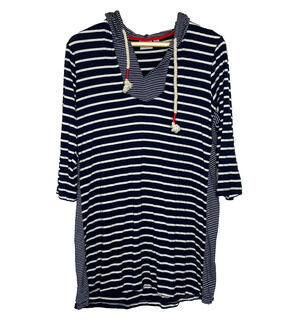 Women's Large Beach Break Blue Stripe Hood Cover Up Pullover